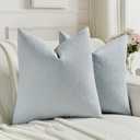 FUTEI Pack of 2 Chenille Decorative Throw Pillow Covers 20x20 Inch,Soft Cozy Faux Linen Textured Cushion Case,Farmhouse Home Decor for Couch Living Room,Dusty Blue