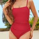 CUPSHE Women Swimsuit One Piece Bathing Suit Square Neck Cutout Back Tummy Control with Adjustable Spaghetti Straps (Red, M)