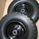 12'' Flat Free Tires Rubber Replacement Solid Tire, 2.1" Offset Hub Wheel Assemblies for Garden Cart Wheelbarrow, 3.5" Wide Polyurethane Tires with 5/8 Inch Axle Bore Hole (410/350-6)