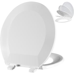 Angol Shiold Round Toilet Seat - Slow Close Hinges, Ergonomic Design with Grip-Tight Bumpers, Safe Easy-Clean PP Material (White, 16.5" Round)