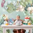 150Pcs Dusty Blue Green Balloon Garland Arch Kit, Ash Mist Green Haze Fog Blue Sand White Gold Balloons for Baby Shower Jungle Safari Woodland Wild One Bridal Birthday Party Decorations