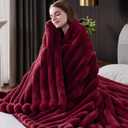 Fluffy Faux Fur Throw Blanket, Thick 1000GSM Soft Cozy Throw Blankets for Bed, Luxury Plush Striped Warm Fuzzy Blanket for Couch LivingRoom Home Decor & Gifts (30"x 40", Red)
