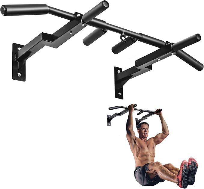 RBX Multi-Grip Wall Mount Pull-Up Bar, 16 Inches & 24 Inches Reversible Stud and Wall Compatibility Mounted Pull Up Bar Design, Solid Construction Strength Training