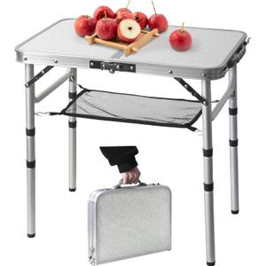 Small Folding Table 2FT Lightweight Portable Aluminum Camping Table for Picnic and Camping Mini Foldable with Adjustable Extended Height,Silver (23.6" x 15.7"(3 height))