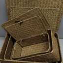 Woanger Set of 4 Wicker Storage Baskets Organizer，Handwoven Storage Bins with Lid for Organizing, Home Utility Box for Home Office Supplies Multipurpose Container(Retro Color)