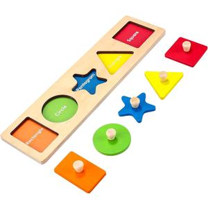 First Jumbo Knob Wooden Shape Puzzle for Toddlers 1-3,Montessori Toddler Puzzle Toys for1-2 Year Old,Preschool Learning Peg Puzzles Toys for Baby Kids (simple)
