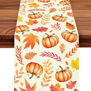2 x ACZHHZC Pumpkin Fall Table Runner, Maple Leaf Autumn Thanksgiving Kitchen Dining Table Decorations for Home Party Decor (Orange 2, 13x72 Inches)