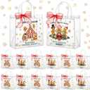 Motipuns 24 Pcs Christmas Clear PVC Gift Bags with Handles Christmas Gingerbread Man House Party Favor Reusable Plastic Candy Treat Tote Bags for Merry New Year Xmas Birthday Party Supplies