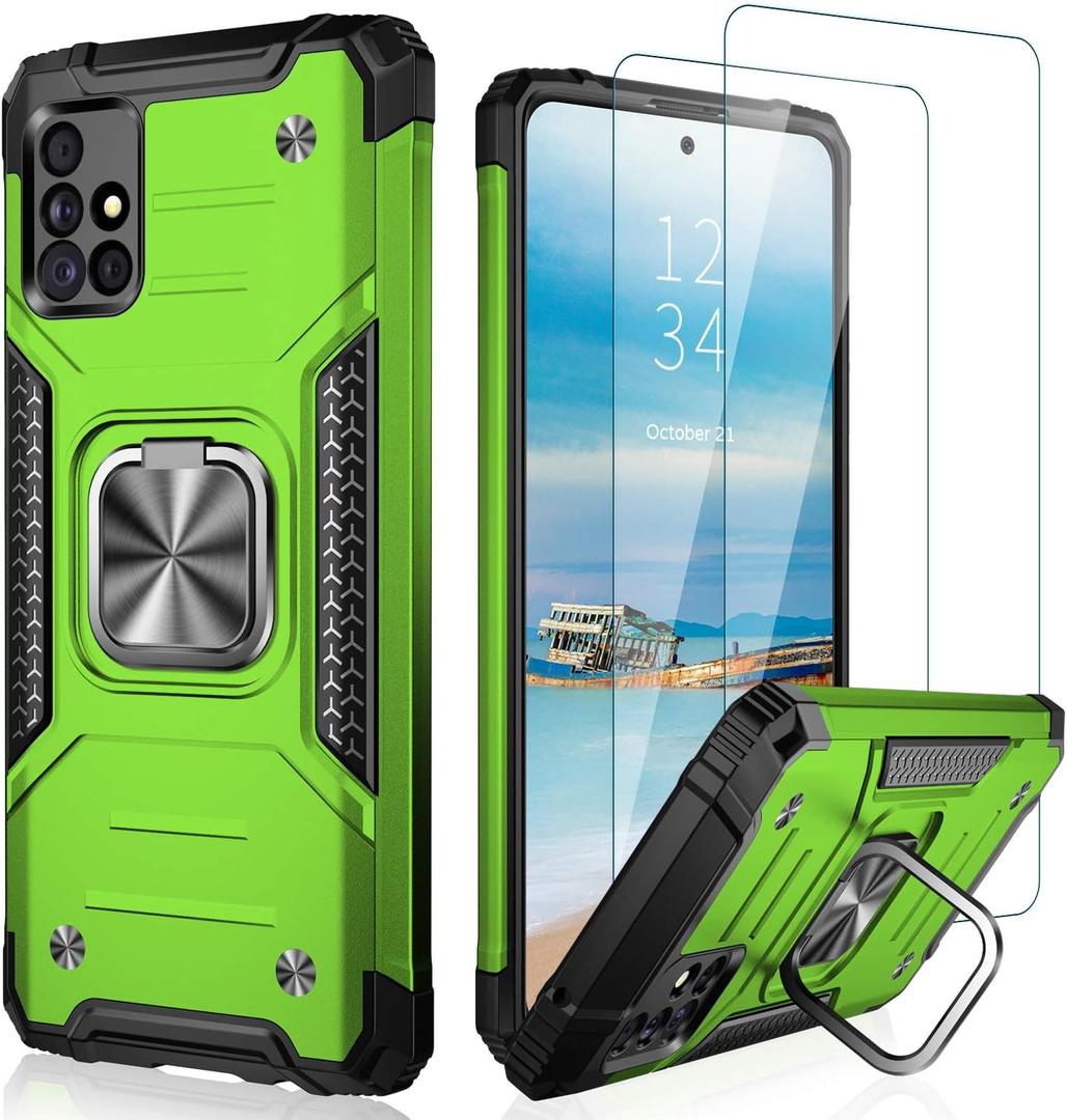 IKAZZ for Galaxy A51 4G Case with Screen Protector,Dual Layer Soft Flexible TPU and Hard PC Anti-Slip Full-Body Rugged Protective Phone Cover with Kickstand Green
