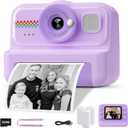 Kids Instant Print Camera, 1080P HD with 3 Rolls Print Paper & 32GB Card, Ideal Kids Toys Gift for Boys & Girls Age 3-14 (Purple)