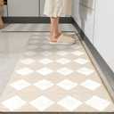 Moroccan Trellis Cream Checkered Kitchen Rug Sets [2 PCs], Anti-Fatigue, Waterproof Non-Slip Kitchen Mats Heavy Duty Ergonomic Comfort Foam Rug for Floor, Home, Laundry,17"x29"+17"x47"