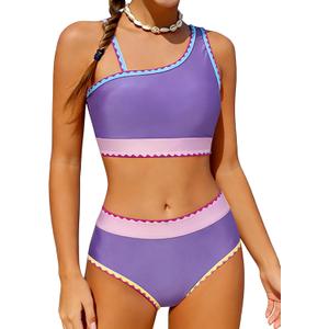 Funnycokid Girls Swimsuit Two Piece Bathing Suit Adjustable Straps Kids Bikini Sets Teens Swimwear 9-16Y (11-12 Years, Purple)
