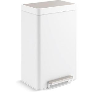 KOHLER 13-Gallon Stainless Steel Step Trash Can, White Stainless Steel, Hands-Free Pedal, Quiet-Close Lid, Fingerprint-Resistant, Durable, K-20940-STW