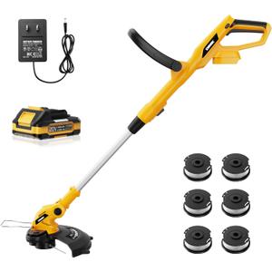 EWORK 20V 12-Inch Electric String Trimmer Cordless, 2.0Ah Battery Powered Weed Eater, 2 in 1 Trimmer and Edger with Auto Line Feed, Electric Weed Wacker for Lawn, Garden, Yard, etc (Yellow)