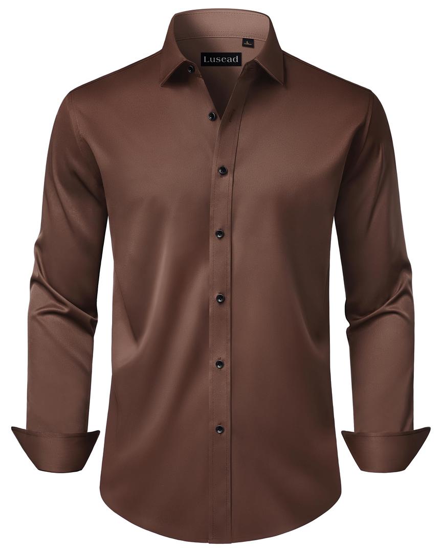Men's Dress Shirts Long Sleeve Stretch Wrinkle Free Wedding Formal Business Button Down Shirt XL