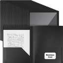 Teling 48 Pcs Plastic Folders with Front Clear Pocket and Business Card Holder 2 Pocket Heavy Duty Folders Plastic Letter Size Paper for Business School Office Supplies (Black)