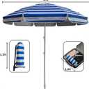 LOTTAFUN 6ft Beach Umbrella - Heavy Duty Wind Resistant UV 50+ Portable Sun Shade with Sand Anchor & Carry Bag, Outdoor Folding Umbrella for Beach, Pool, Patio, Garden (Blue strip) No Tilt, 72 Inches