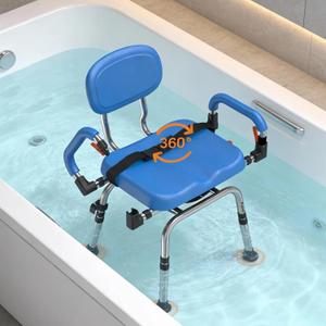 4-in-1 Wide 360 Swivel Shower Chair for Elderly and Disabled, Adjustable Height & Arms Width Padded Shower Chair for Inside Shower & Bathroom Bath Tub, 300lb Capacity Bariatric Shower Seats with Arms