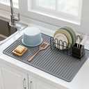 Songrey 28" x 18" Silicone Dish Drying Mat, Kitchen Counter Drying Pad for Sink Dishes or Under Rack, Multi-Use as Heat Resistant Trivet, Coffee Bar Mat