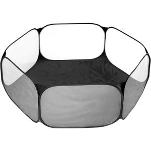 Pet Playpens for Small Animals Foldabel Breathable Transparent Pet Tent Anti Escape Portable Pet Cage Yard Fence for Puppy Dogs Hamster Kitten Cats Chinchillas Guinea Pig Rabbits (Black, no top cover)