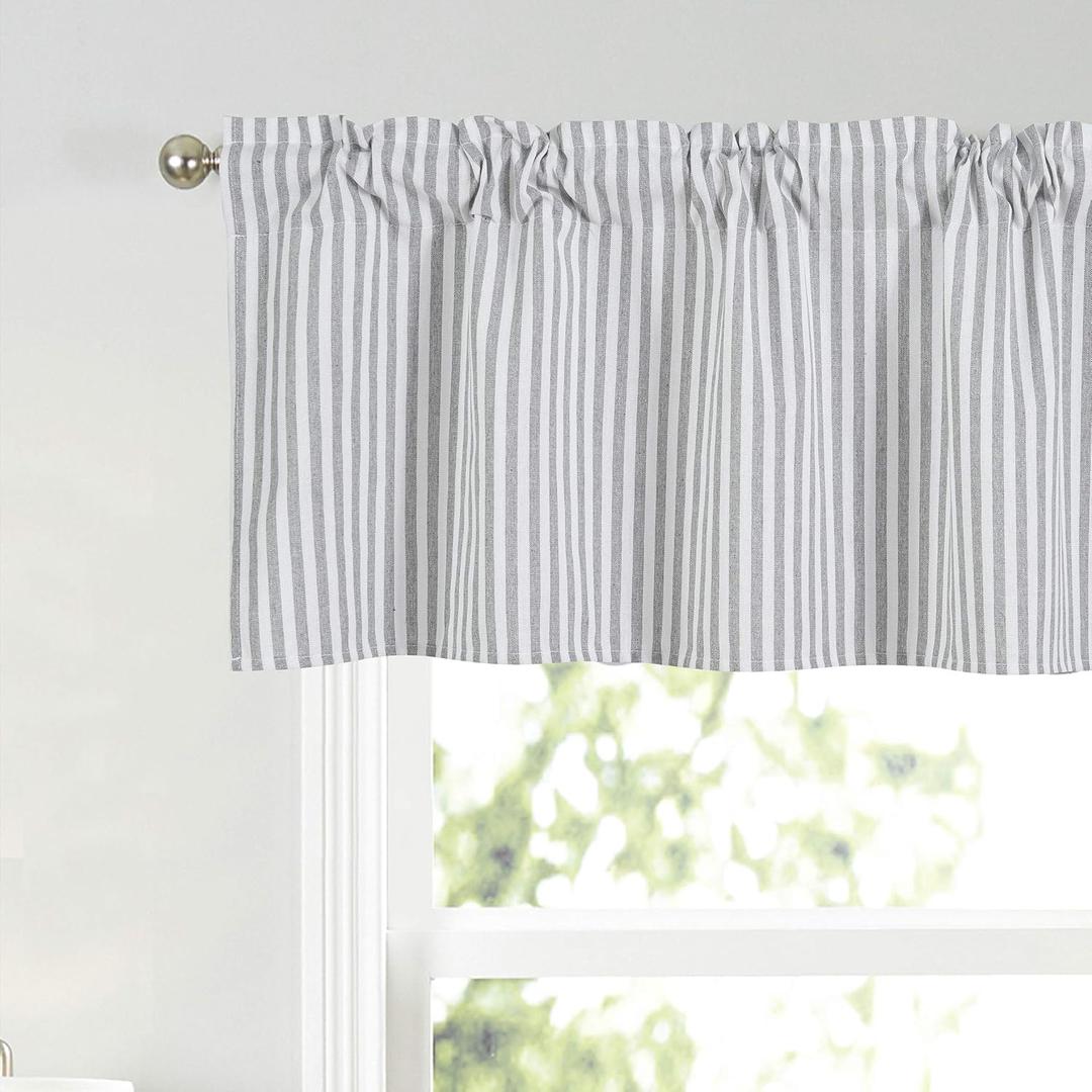 Stripes Textured Drapes Stripe Pattern Valance Curtains Light Reducing Window for Living Room/Bedroom/Kitchen Rod Pocket Valance 52 by 18 Inch Gray