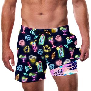 Cozople Men's Swim Trunks with Compression Liner 5.5" Inseam Quick Dry Bathing Suit Boxer Brief Lined Swim Shorts Swimwear (Large)