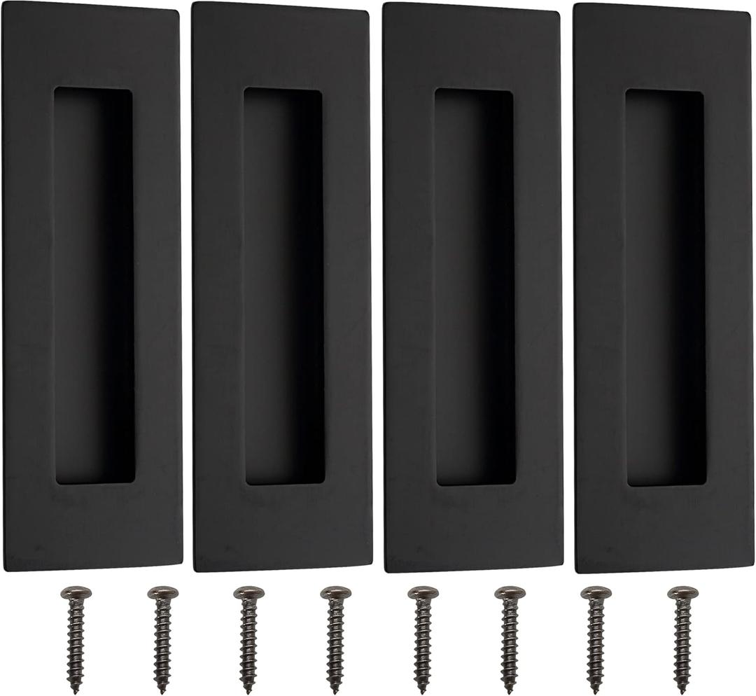 Malimali Recessed Finger Flush Pulls - 6 Inch Matte Black Stainless Steel Rectangular Door Pull Hardware (4 Pack) for Pocket, Closet Sliding and Barn Door