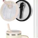 30 oz Replacement Lid for Stanley Quencher Tumbler Flip Straw, 2 PCS Spill Proof Lid Accessories Fit for Stanley with handle, Leak-Proof Splash Resistant Replaceble Cover Cap forStanley,(Lvory&Black)