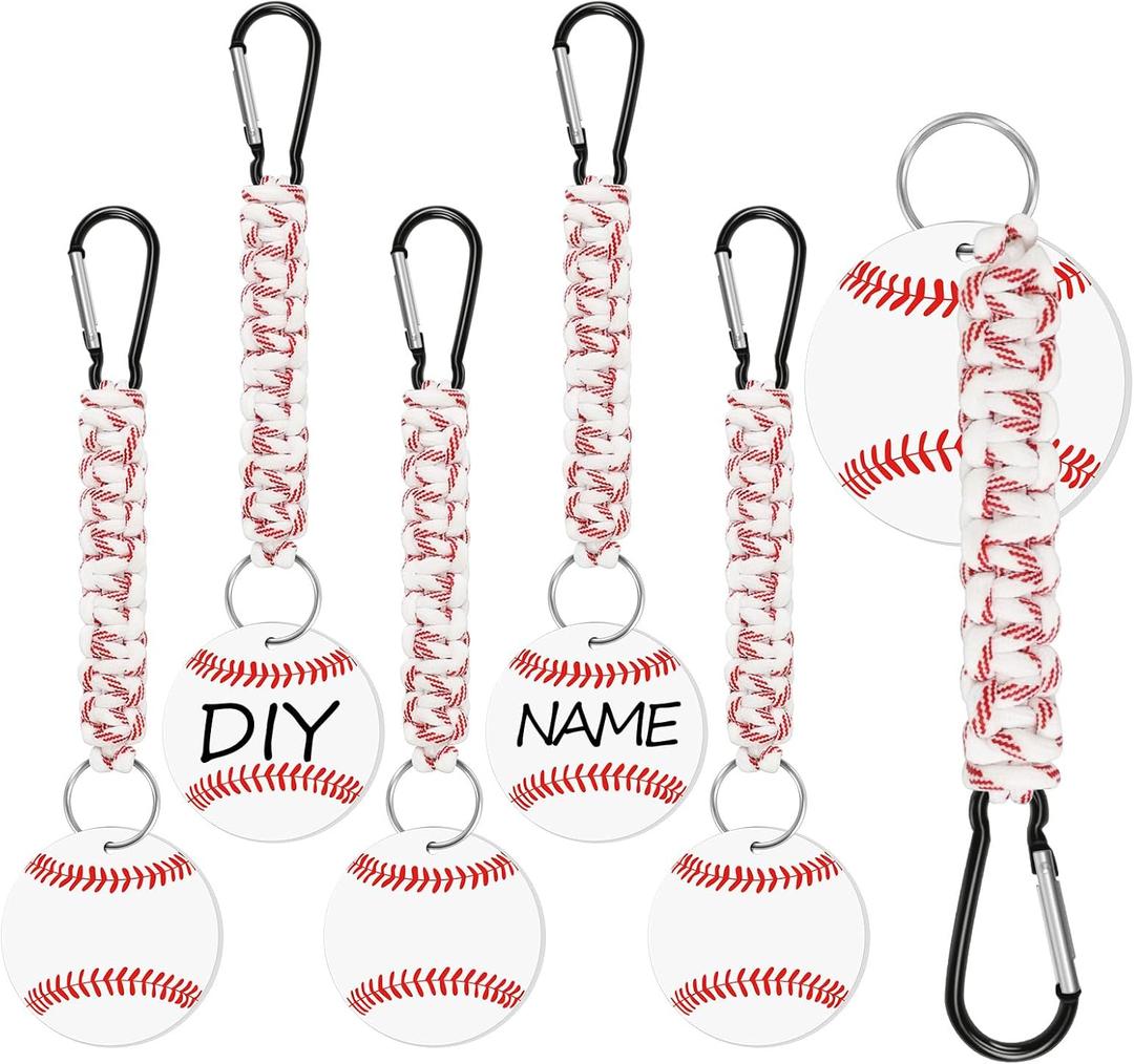 Eyourlife 6PCs Ball Braided Lanyard Keychain, Ball Keychain with Hook and DIY Card, Backpack Charms Team Gifts for Sport Fan