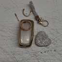 Key Fob Cover with Diamond Keychain, Compatible with Ford Explorer Fusion Edge Expedition F150 F250 F350 F450 F550 Maverick Mustang Car Key Shell (5 Buttons-Silver Heart)