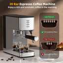 Electactic CM8032SH Essential Stainless Steel Espresso Machine with Steam Wand, Powerful 20-Bar Italian Pump, 37oz Removable Water Tank, Compact Espresso Maker for Home Baristas, Cappuccino & Latte