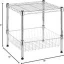 Whitmor 2 Tier Metal Storage Shelves, Heavy Duty Shelf with Basket, 350 lbs Capacity per Shelf, 700 lbs Total, Home Organizer for Kitchen, Bathroom, Bedroom, 15" L x 14" W x 15" H, Chrome