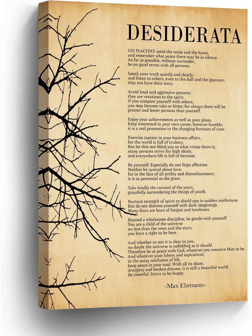 Wufdnvjkn Desiderata Poem Wall Art Vintage Inspirational Quote Poster Print on Framed Canvas 12x18 Inch, Motivational Office Decor for Bedroom Living Room