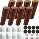 8PCS 6 Inch Wood Furniture Legs, Angled Solid Couch Legs, Round Sofa Replacement Legs, Mid Century Modern Legs for Armchair, Cabinet, Chair, Dresser, Accessorizes Included