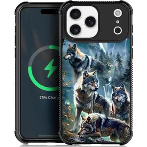 CARLOCA for iPhone 17 Pro Max Compatible with Magsafe Case Design for Girl Boy Shockproof Magnetic Charge Hard PC Back Case Esthetics Pattern Wolf Pack Forest Waterfall Mountain