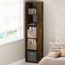 Furinno Cubicle Record Player Stand with Vinyl Storage, 5-Cube 1.2 Extra Thick Vinyl Record Storage, Open Back Media Shelf for CD DVD Blueray Game Disc, for Living Room, Home Office, Amber Pine, Extra Thick, 5-Cube Vertical