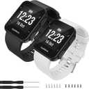 Watch Band for Garmin Forerunner 35, Soft Silicone Replacement Strap Compatible with Forerunner 35 Smart Watch, Fit 5.11-9.05 Inch (130-230 mm) Wrist (2-Black,White)
