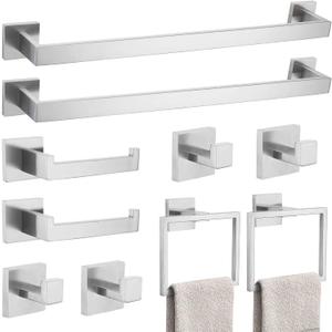10-Piece Bathroom Hardware Accessories Set-Brushed Nickel Towel Bar, Holder & Racks-SUS304 Stainless Steel-Wall Mounted,23.6-Inch