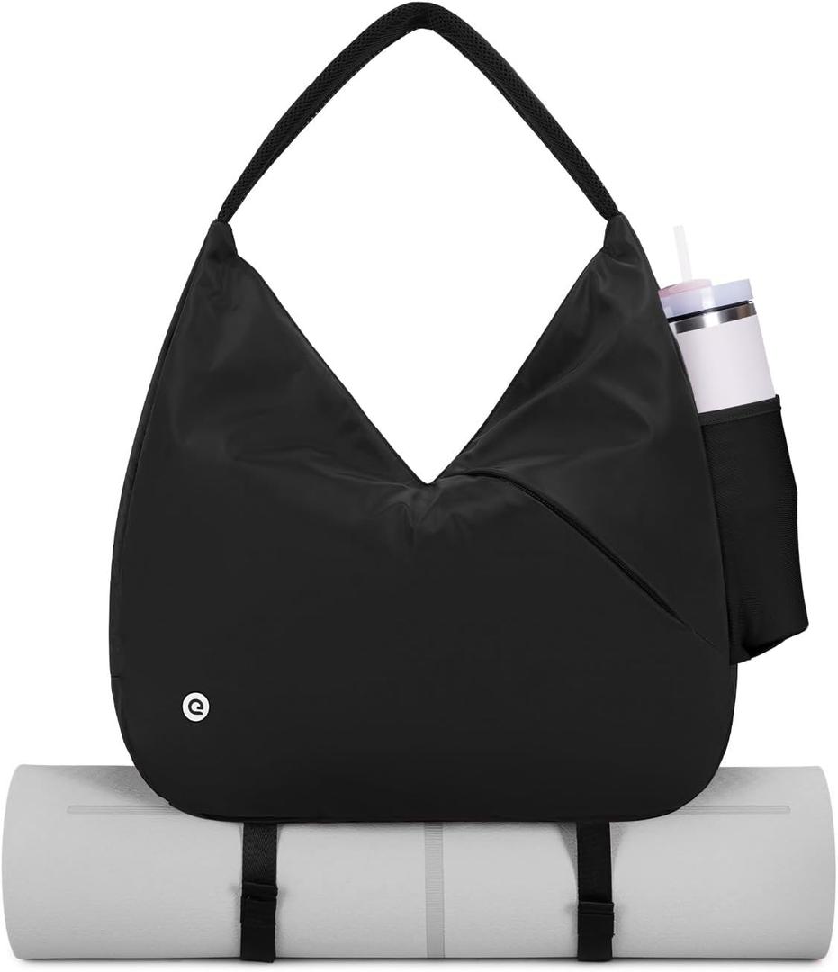 Ceneda Large Gym Bag for Women with Hidden Yoga Mat Holder & Shoe Compartment & Wet Pocket, Sports Duffle Bag for Travel (Black)