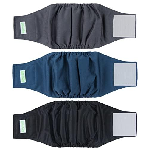 Wegreeco Washable Male Dog Belly Band (Stylish Pattern)- Pack of 3 - Washable Male Dog Belly Wrap, Dog Diapers Male (Black, Charcoal, Navy, X-Small)