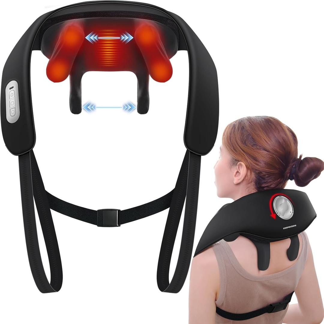 KingPavonini Width Adjustable Neck Massager with 5 Heat Zones, Wireless 6D Shiatsu Shoulder Massager for Pain Relief, Deep Tissue, Massager for Neck and Shoulder Pain, Gifts for Men, Women, Dad, Mom