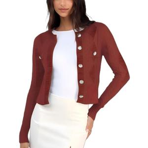 DeftSharp Women's V-Neck Knit Cardigan - Long Sleeve Button-Up Sweater Casual Formal Wear (Red, M)