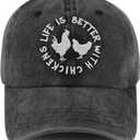 Tbstlumd Funny Life is Better with Chickens Hat for Women Men, Adjustable Cotton Embroidered Farm Baseball Cap