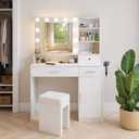 WONDER COMFORT 1-Door White Makeup Vanity Dressing Table with Adjustable Mirror, 4-Shelves Power Outlet, for Women Girls Bedroom TN-SZT-2C1M