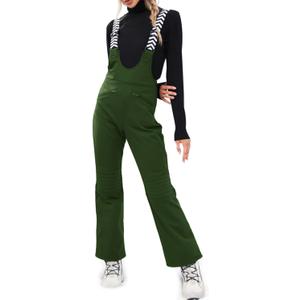 Fisoew Women Snow Bib Overalls Insulated Waterproof Windproof Ski Bibs Pants Breathable Snowsuit (Medium, Army Green)