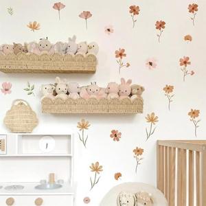 Small Flower Wall Stickers Boho Floral Wall Decals Watercolor Wildflower Decals Cute Flowers Stickers Removable Retro Floral Decal for Nursery Girls Bedroom Decor
