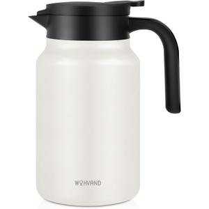 51oz Thermal Coffee Carafe for Home & Office, 12H Hot Insulated Pitcher with Drip-Free V-Spout and Easy Clean 2.75" Wide Mouth, Cream