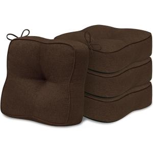 downluxe Thickened Chair Cushions for Dining Chairs Set of 4, Kitchen Chair Cushions with Ties and Non Slip Backing, Tufted Chair Pads 4 Pack, 16.5"X 16.5" X 5", Brown