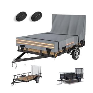 SKYJDM 5 x 8 All-Weather Protection Utility Trailer Cover, Heavy Duty 600D Waterproof Cover with Rear Landscape/ Tailgate Ramp with Windproof Ropes Fits 5 x 8 FT Trailers, Light Gray