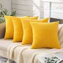 GAWAMAY Decorative Square Throw Pillow Covers 18"x18" Inch Set of 4, Super Soft Chenille Pillows Cover Fall Pillowcase for Living Room Bedroom Sofa Couch Cushion Cover Mustard Yellow 45x45cm